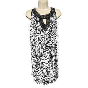 Womens Sleeveless Blouse Animal Print Top French Laundry Black White  u Size 18